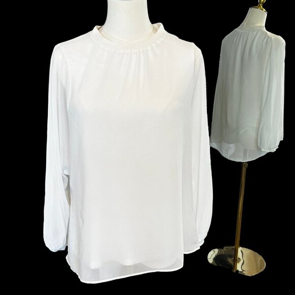 ZARA White Chiffon Blouse in Women's Size Small Puff Sleeves Fully Lined - Picture 1 of 6